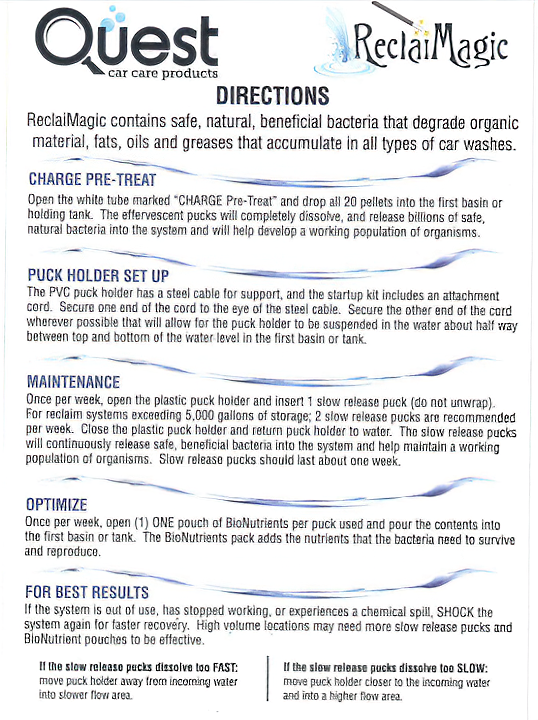 ReclaiMagic Directions Tommy Car Wash Systems